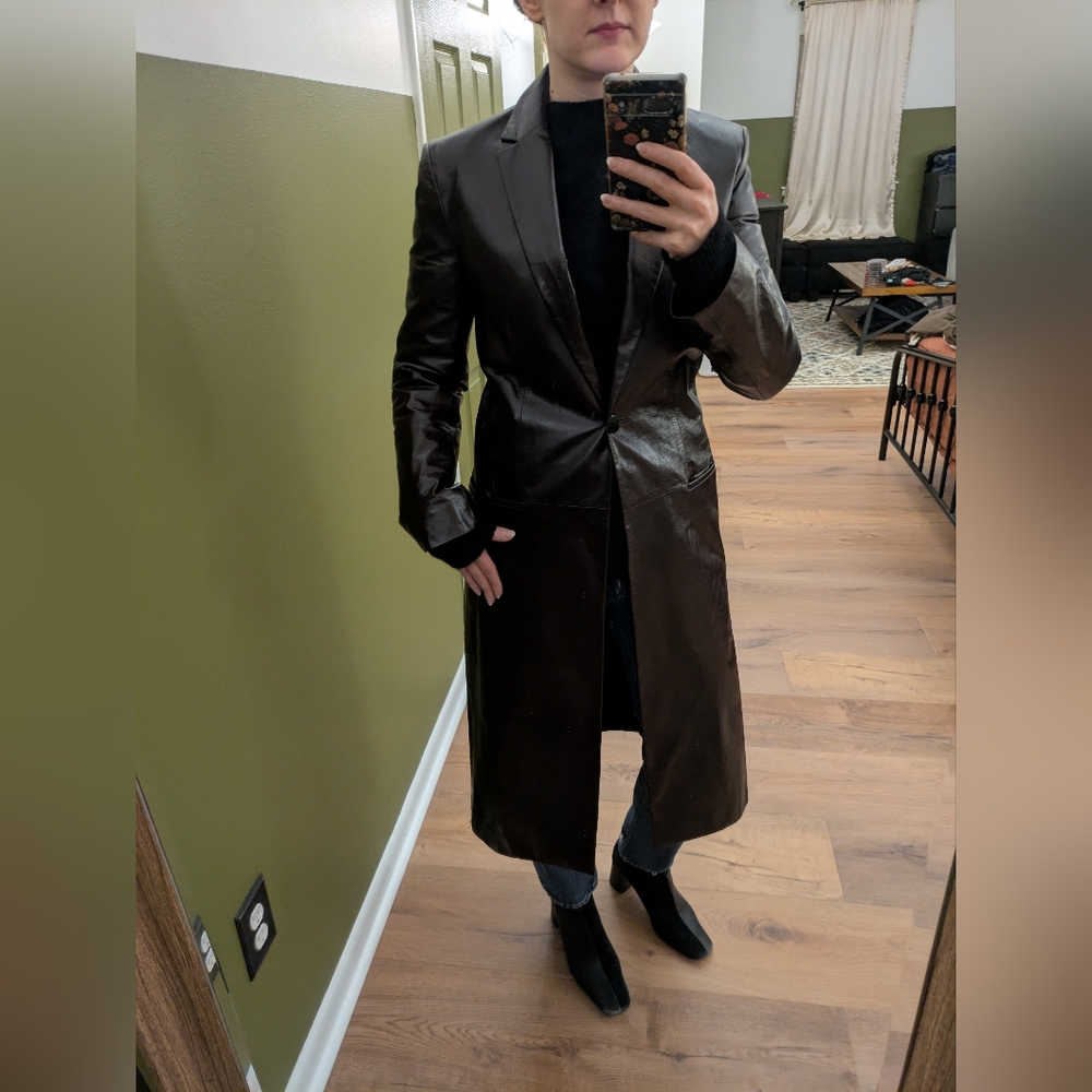 Women's Theory Brown Leather Trench Coat
